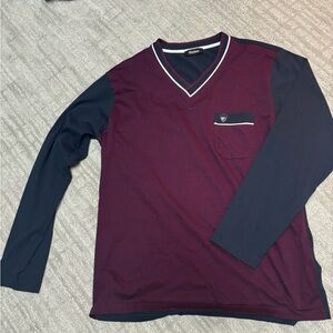 Wisdom Burgundy and Navy Long Sleeve V-Neck